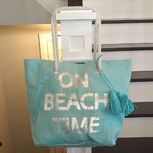 Best of Everything Handbags - & Ocean blue ON BEACH TIME Beach Tote Bag